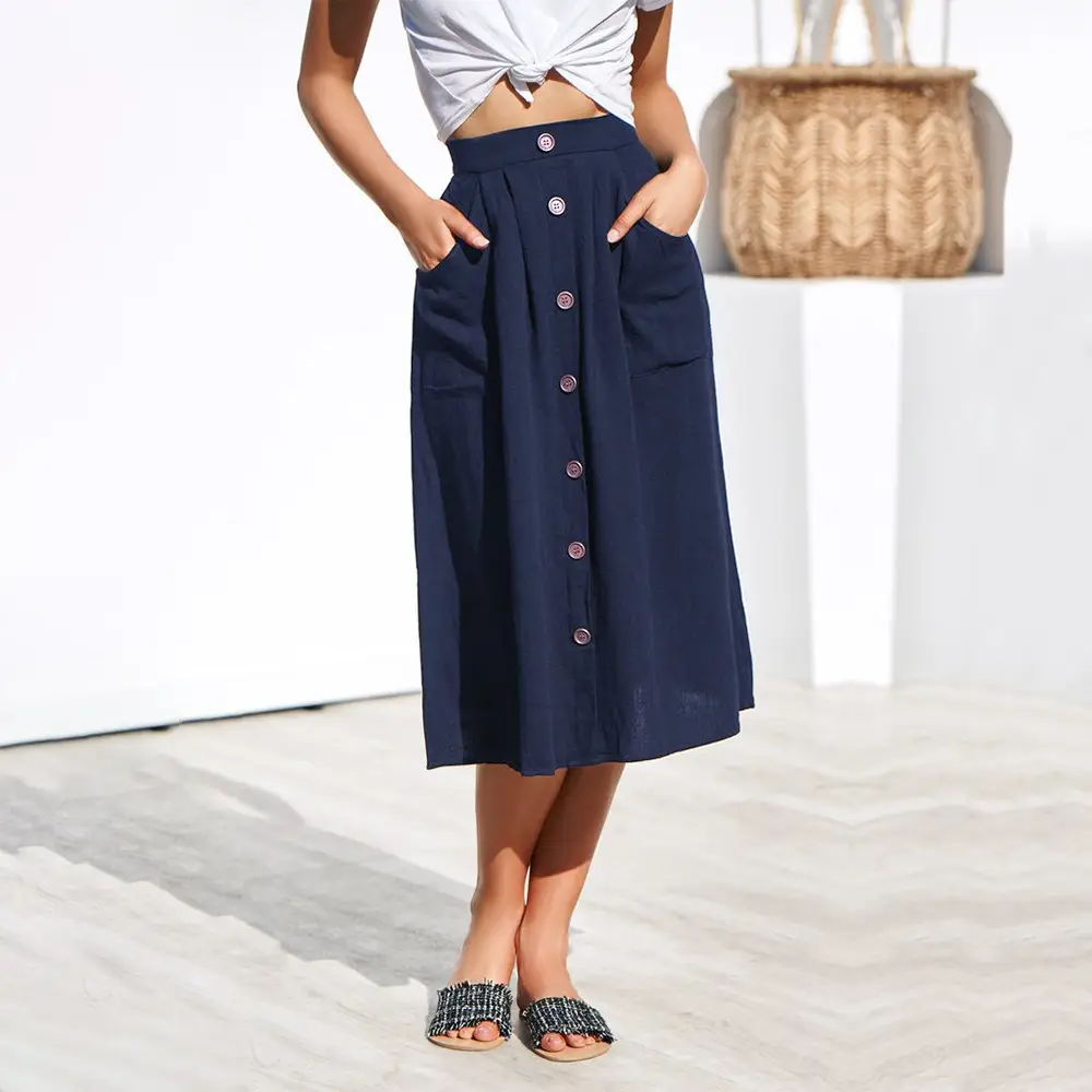 2023 Women's Green Cotton Long Skirt Dress with Button Front - Image 9