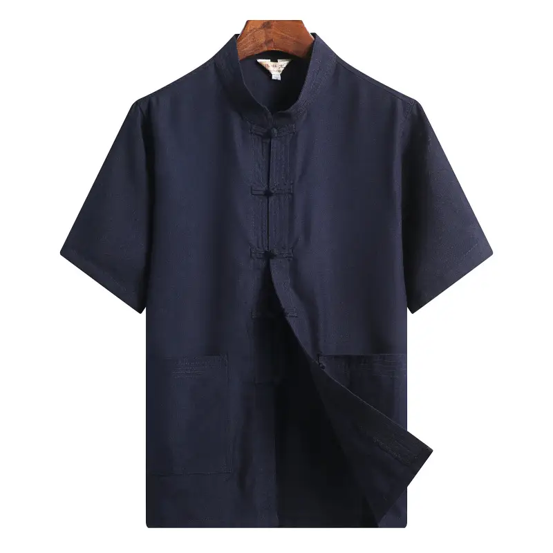 Men Linen Tang Suit White Short Sleeve Chinese Style - Image 5