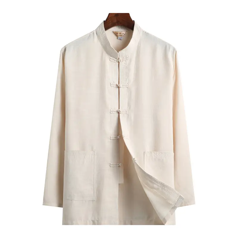 White Chinese-style Long Sleeve Tang Suit for Men