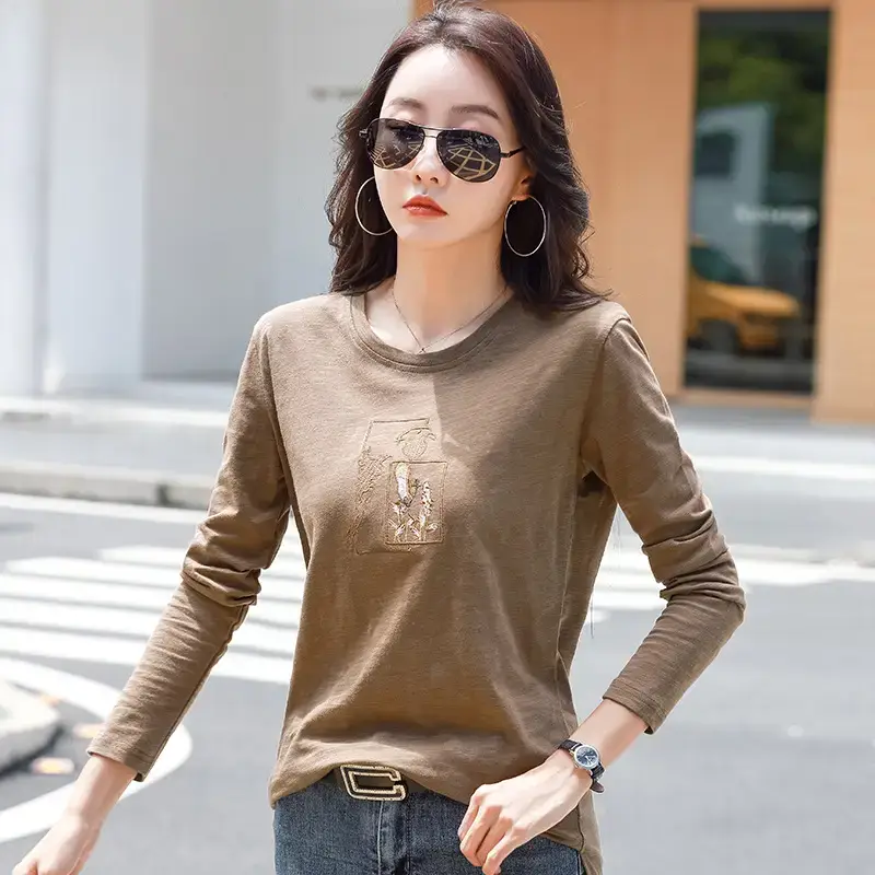 Women Blue Embroidered Long Sleeve T-shirt - Image 5