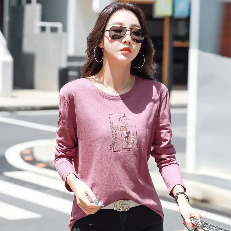 Women Blue Embroidered Long Sleeve T-shirt - Image 2