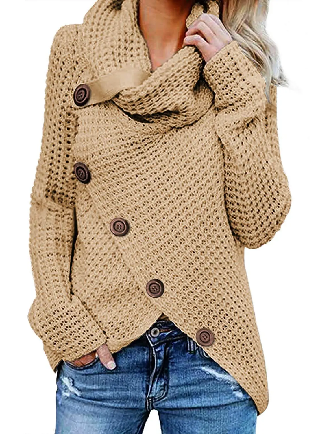 Long-sleeve 5-Button Turtleneck Sweater Solid Color Women - Image 33