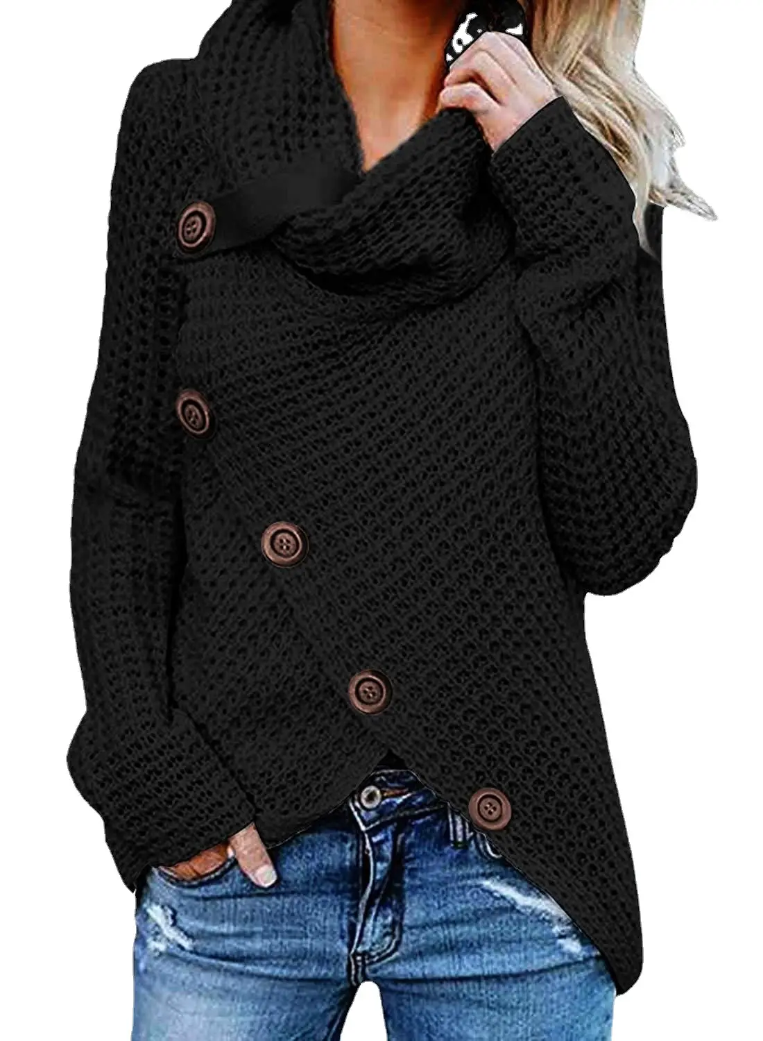 Long-sleeve 5-Button Turtleneck Sweater Solid Color Women - Image 36