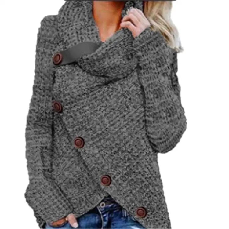 Long-sleeve 5-Button Turtleneck Sweater Solid Color Women - Image 11