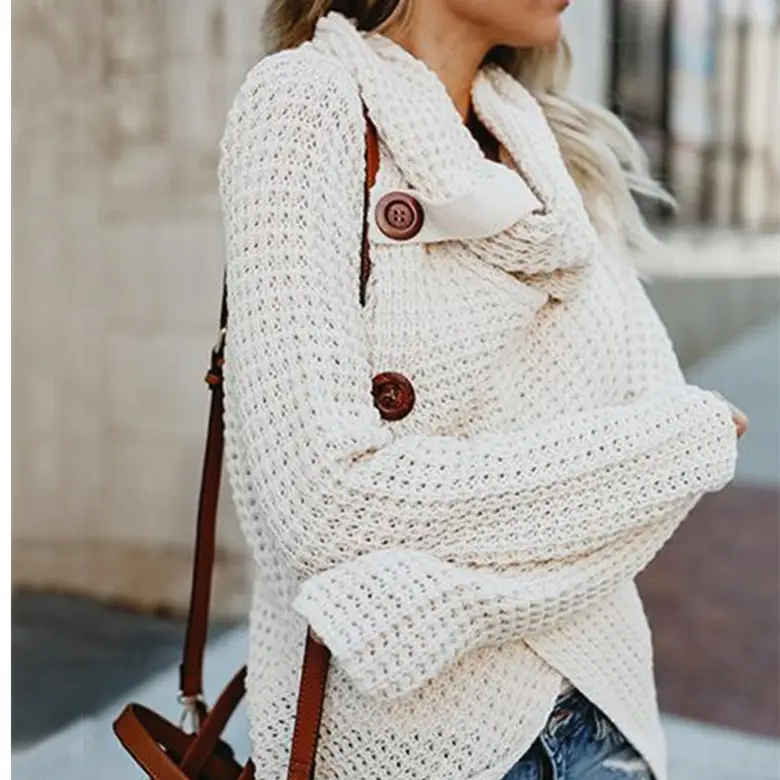 Long-sleeve 5-Button Turtleneck Sweater Solid Color Women - Image 15