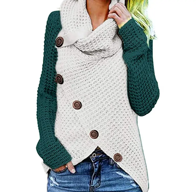 Long-sleeve 5-Button Turtleneck Sweater Solid Color Women - Image 27