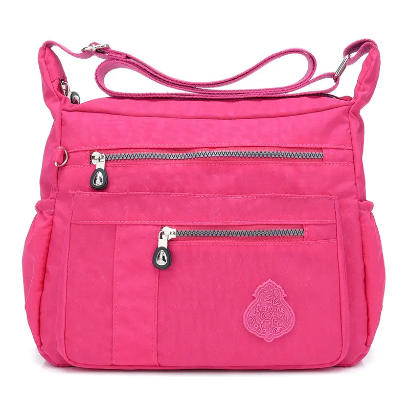 Women's Brown Nylon Crossbody Bag with Zip Pockets - Image 12