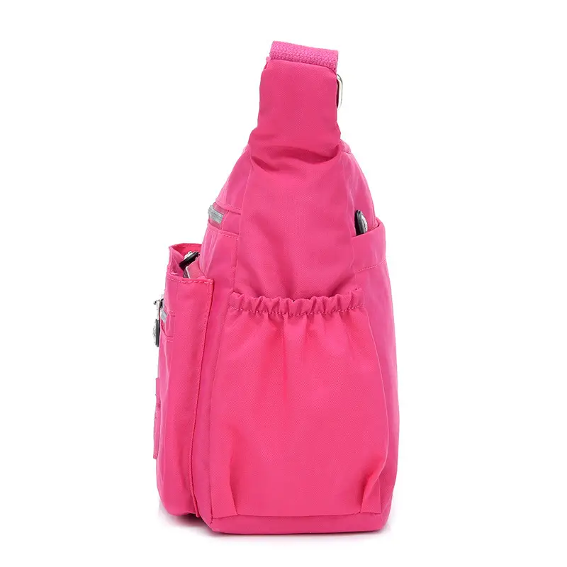 Women's Brown Nylon Crossbody Bag with Zip Pockets - Image 14