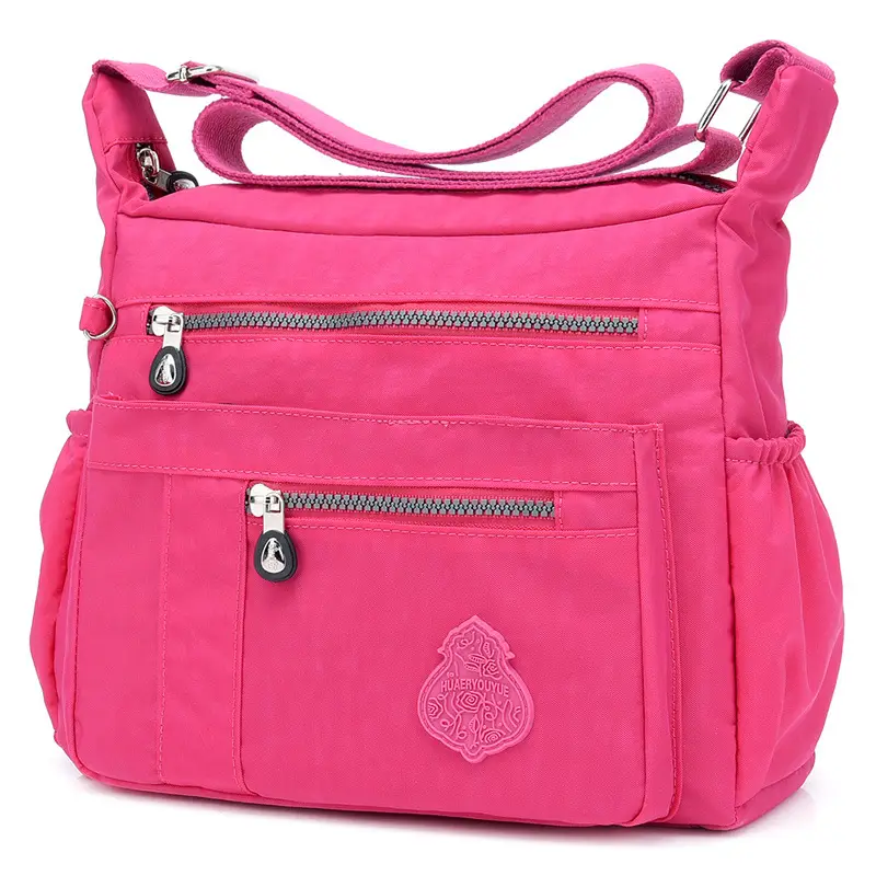 Women's Brown Nylon Crossbody Bag with Zip Pockets - Image 3