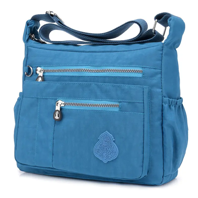 Women's Brown Nylon Crossbody Bag with Zip Pockets - Image 4