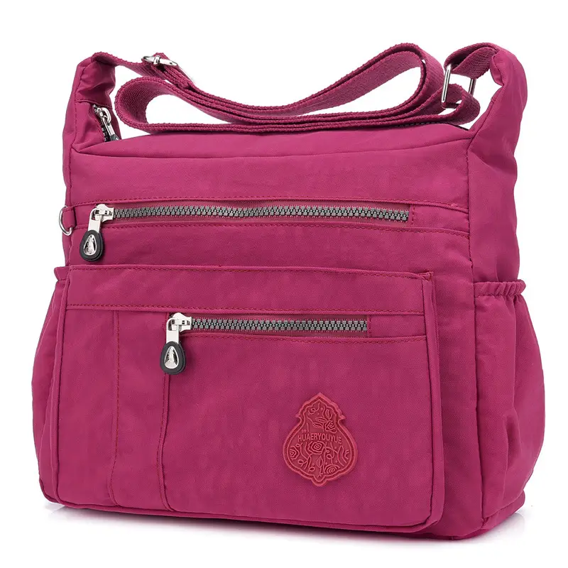 Women's Brown Nylon Crossbody Bag with Zip Pockets - Image 9