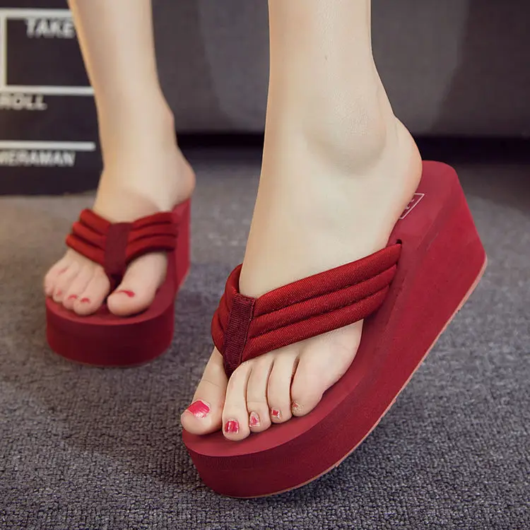 2019 New Summer Flip Flops Black Heel Cloth Non-Slip