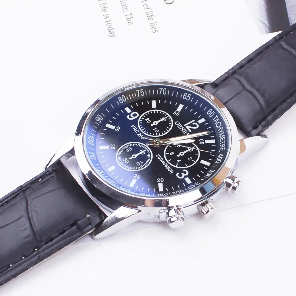 Men's Three-Eye Chronograph Watch Brown Leather Belt - Image 6