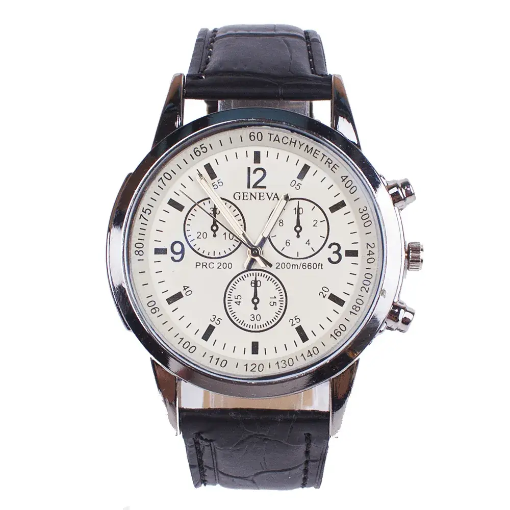 Men's Three-Eye Chronograph Watch Brown Leather Belt - Image 4