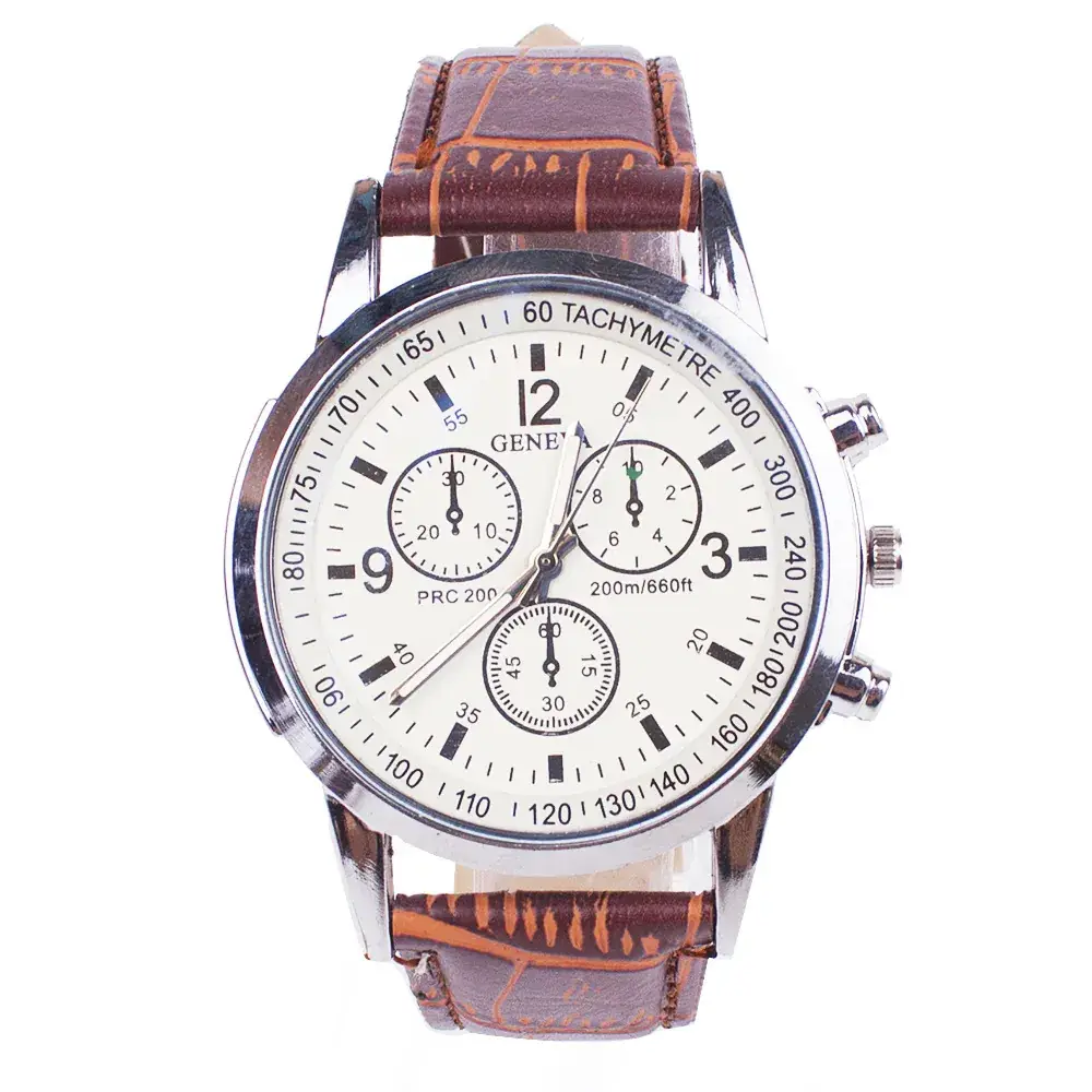 Men's Three-Eye Chronograph Watch Brown Leather Belt - Image 3