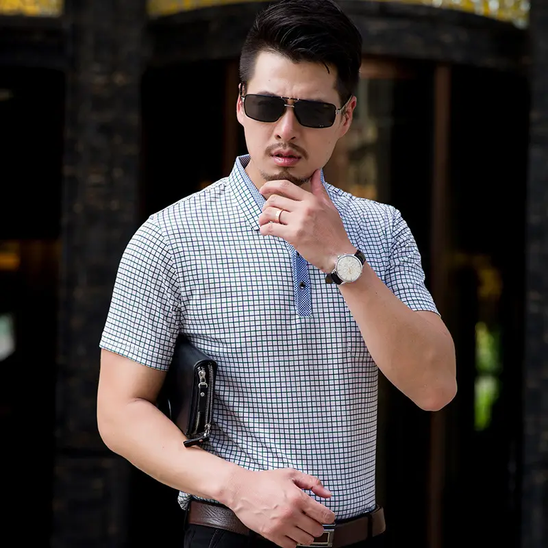 Men's Short Sleeve Checkered T-Shirt Dad's Style - Image 3