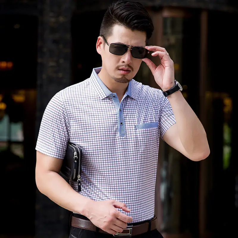Men's Short Sleeve Checkered T-Shirt Dad's Style - Image 4