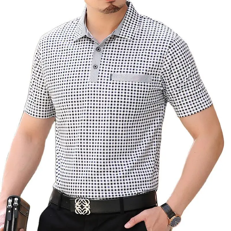 Men's Short Sleeve Checkered T-Shirt Dad's Style - Image 5