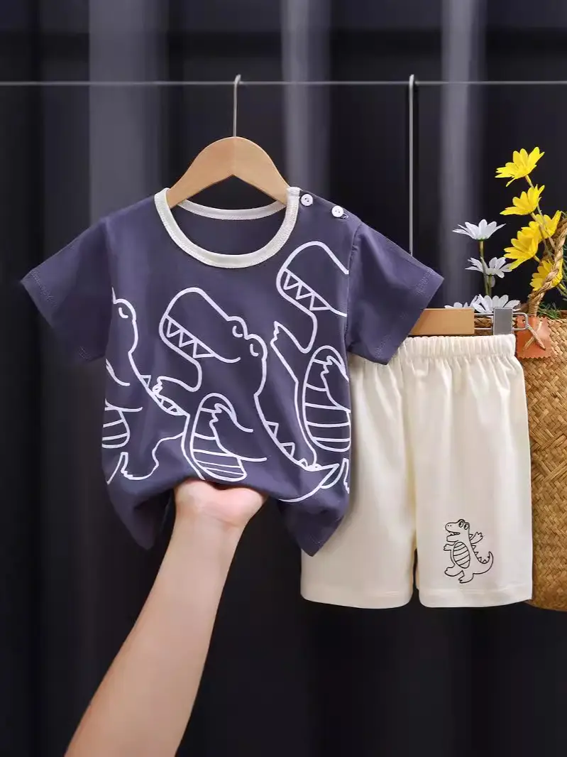 Kids Cotton Printed Shorts Set Summer Boys Girls - Image 50