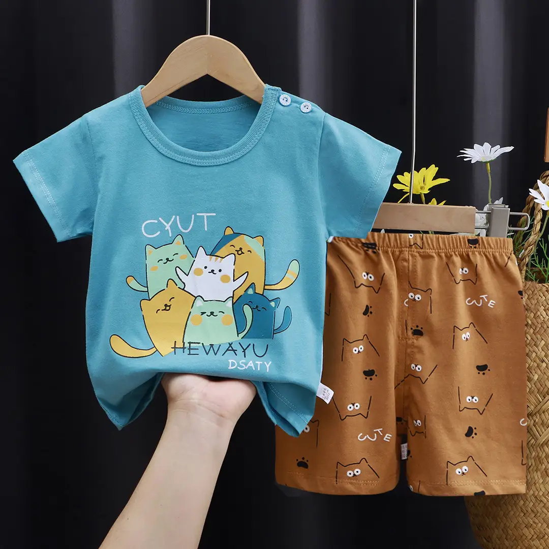 Kids Cotton Printed Shorts Set Summer Boys Girls - Image 15