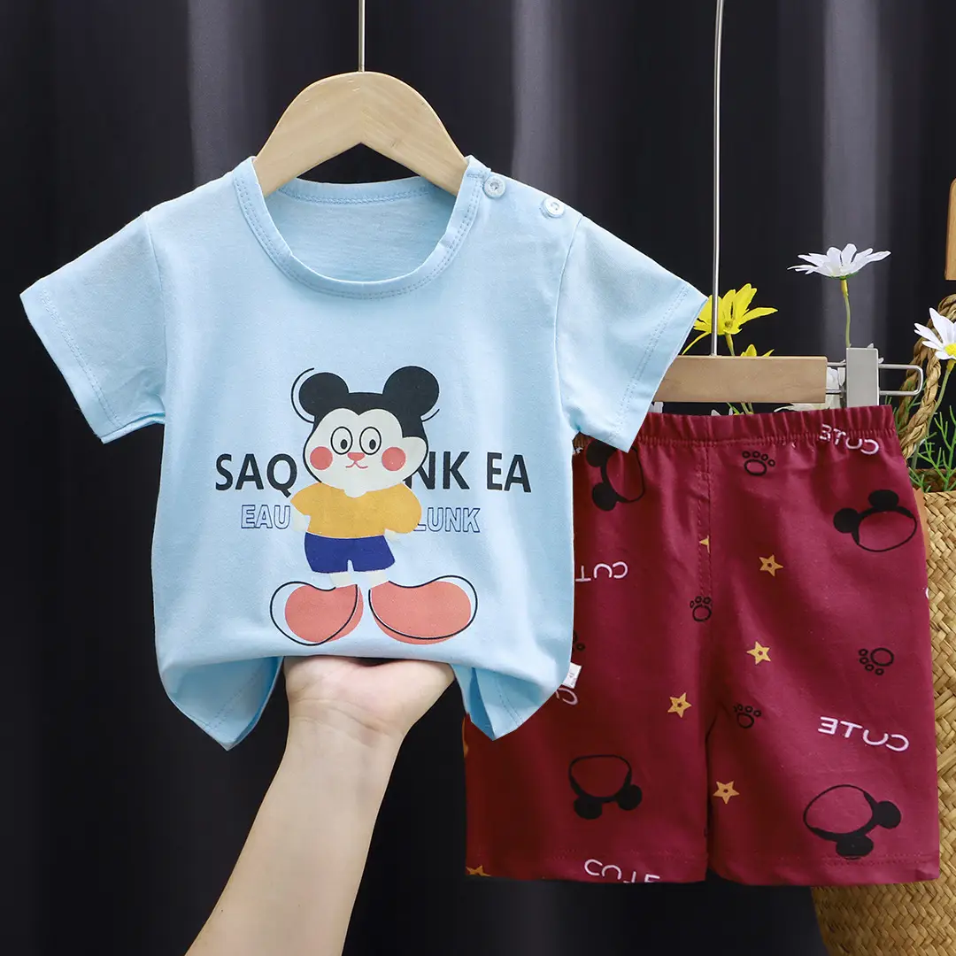 Kids Cotton Printed Shorts Set Summer Boys Girls - Image 16