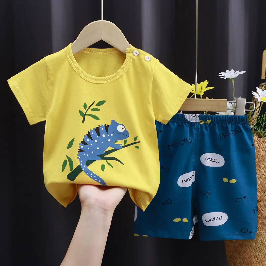 Kids Cotton Printed Shorts Set Summer Boys Girls - Image 18