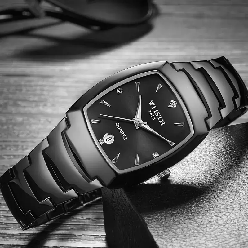 Luminous Swiss Men's Square Watch with Lush Steel Band