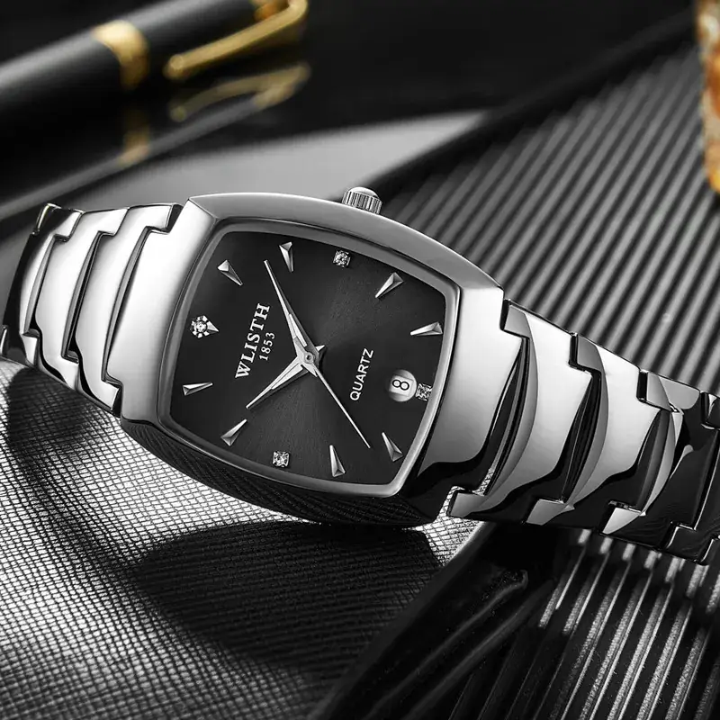 Luminous Swiss Men's Square Watch with Lush Steel Band