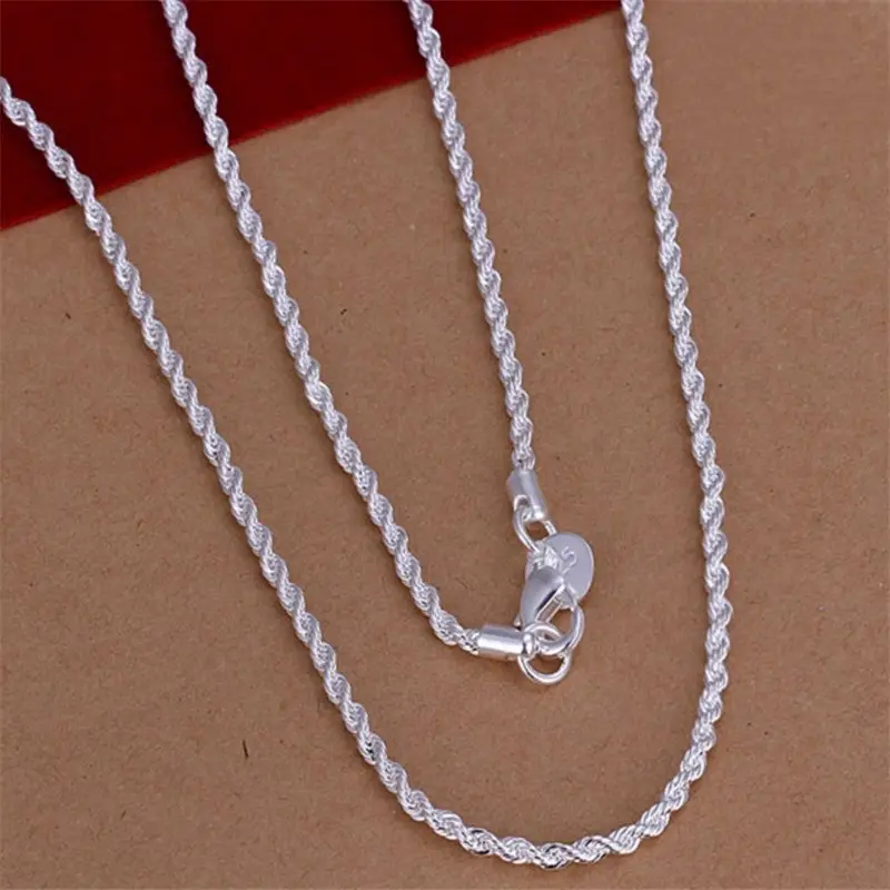 2MM Twisted Rope Silver Plated Couple Necklace - Image 3
