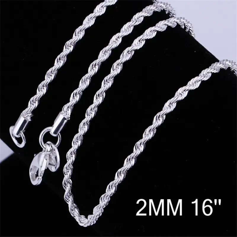 2MM Twisted Rope Silver Plated Couple Necklace - Image 5
