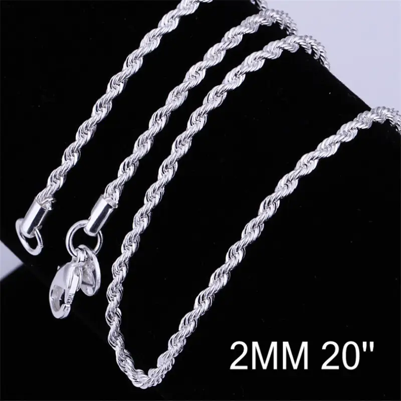 2MM Twisted Rope Silver Plated Couple Necklace — feature 3