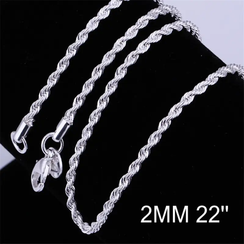 2MM Twisted Rope Silver Plated Couple Necklace — feature 4
