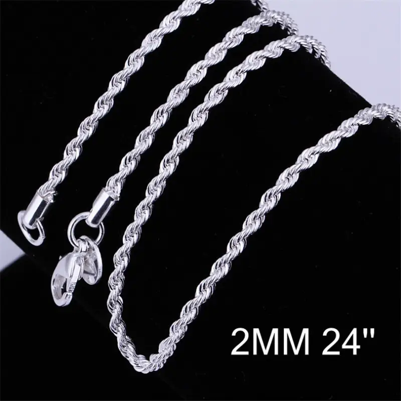 2MM Twisted Rope Silver Plated Couple Necklace — feature 5