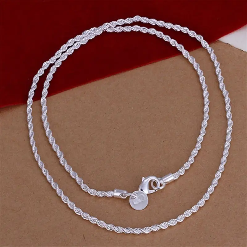 2MM Twisted Rope Silver Plated Couple Necklace — feature 9