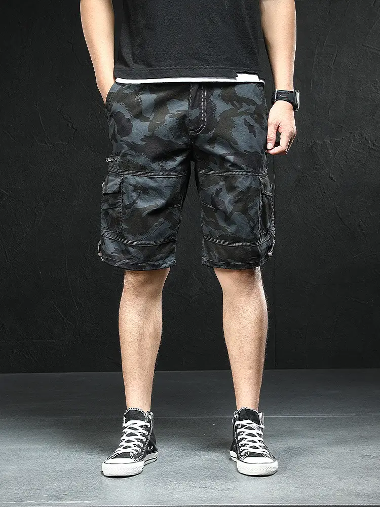 Men Grey Multi-Flap Cargo Shorts