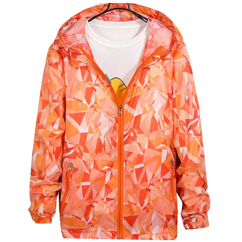 Men's Orange Printed Hooded Sun Protection Coat - Image 11