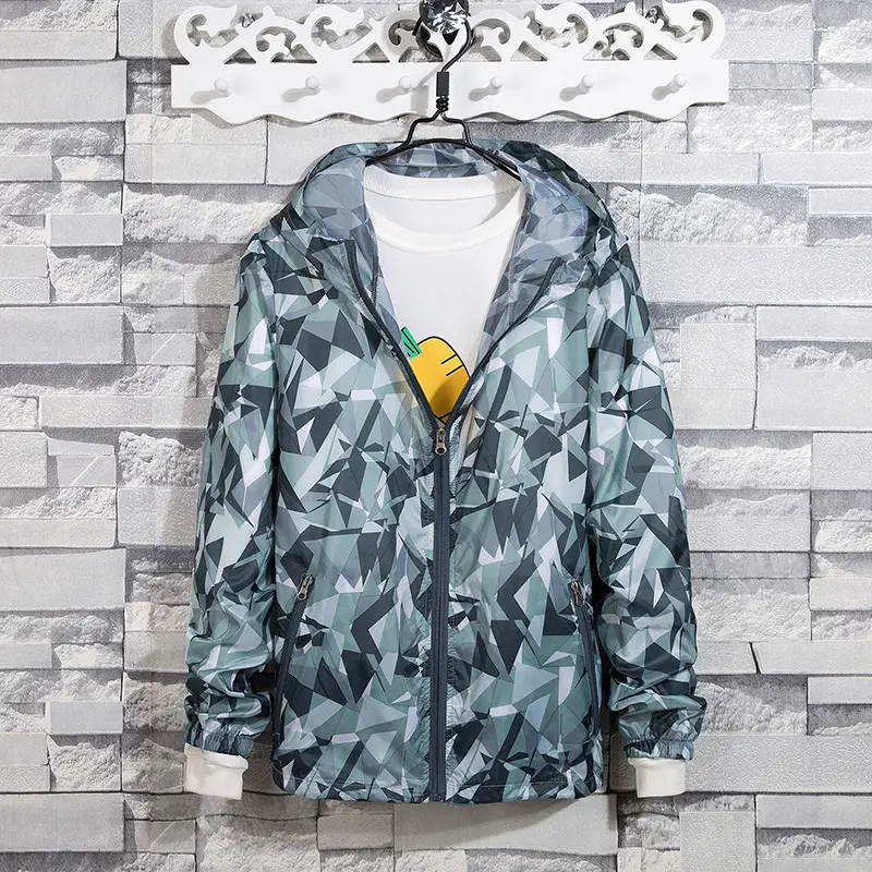 Men's Orange Printed Hooded Sun Protection Coat - Image 2