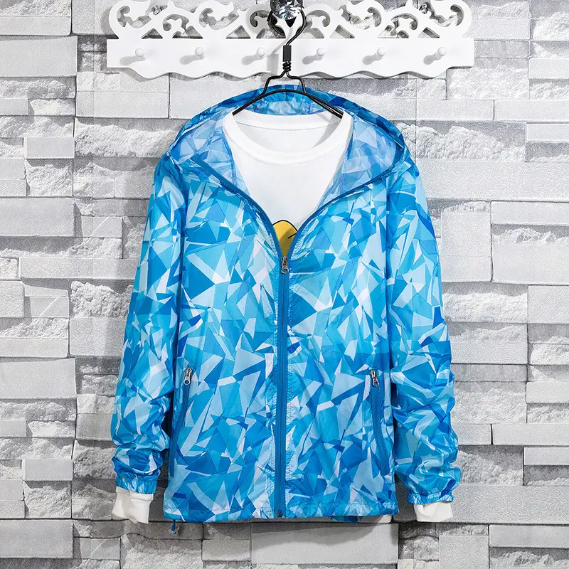 Men's Orange Printed Hooded Sun Protection Coat - Image 3