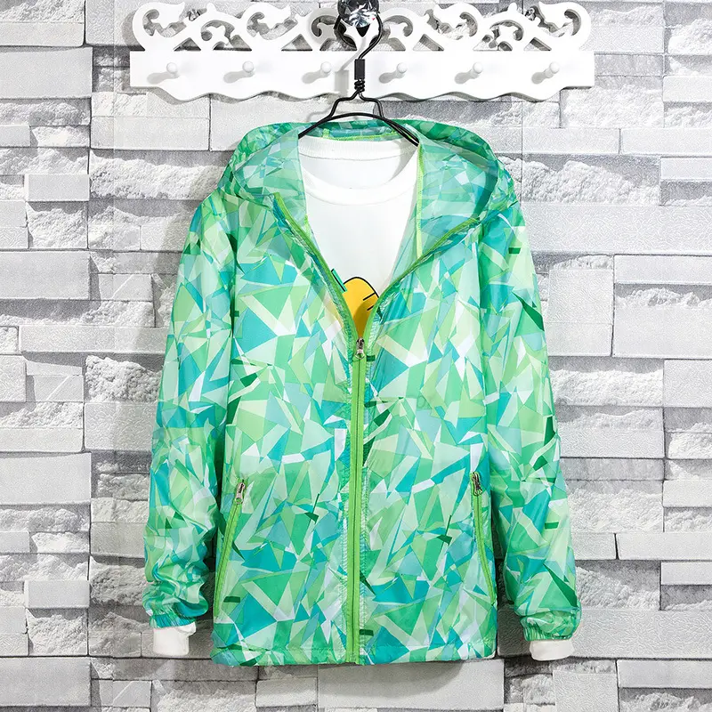 Men's Orange Printed Hooded Sun Protection Coat - Image 5