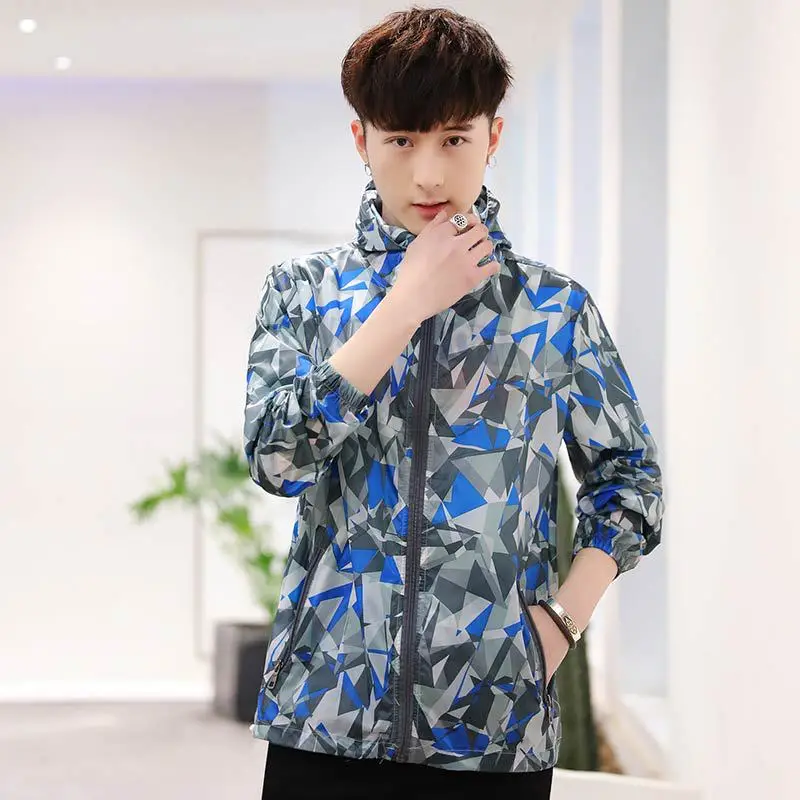 Men's Orange Printed Hooded Sun Protection Coat - Image 6