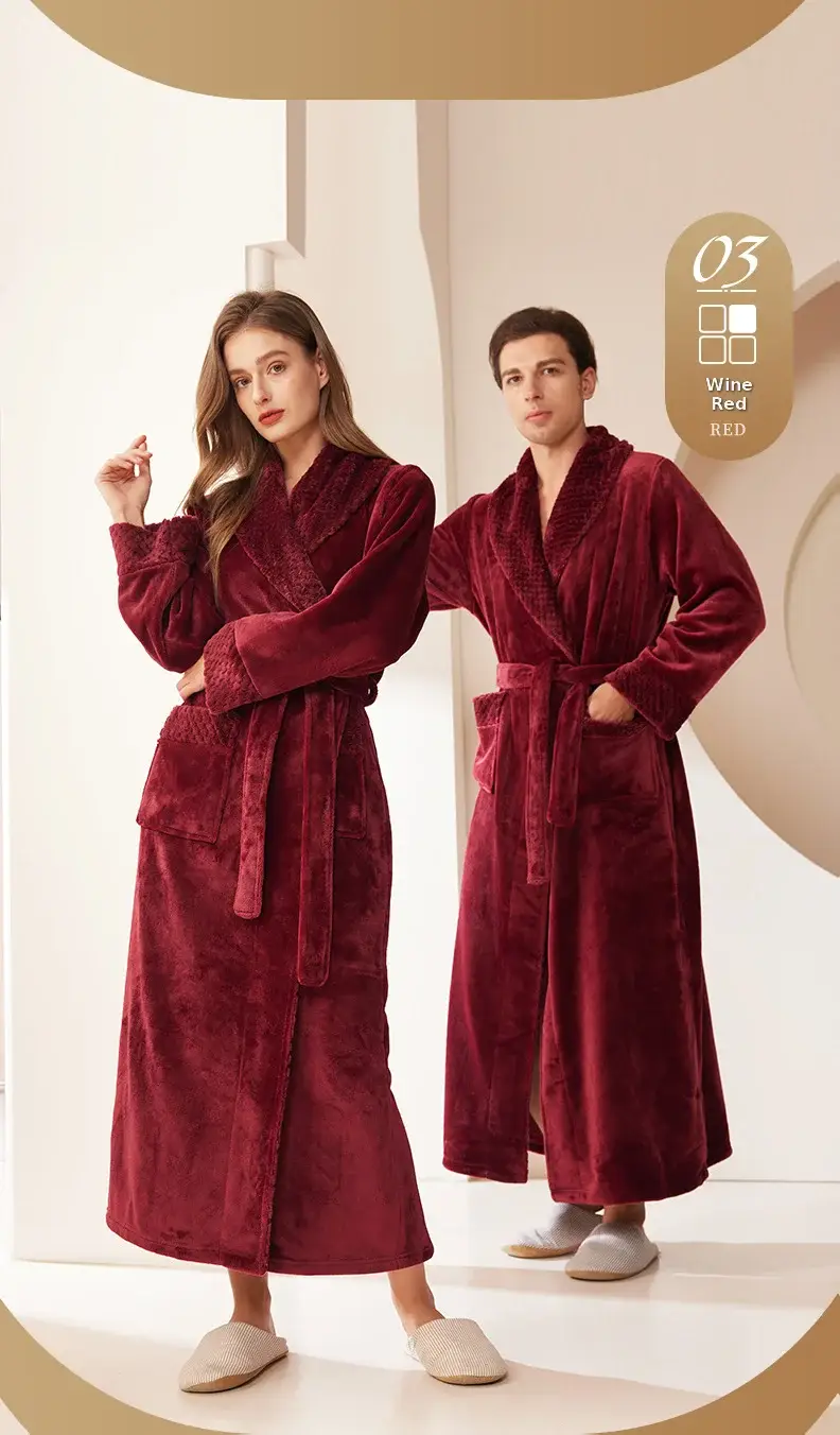Purple Velvet Long Nightgown for Men Women Plus Large — feature 12