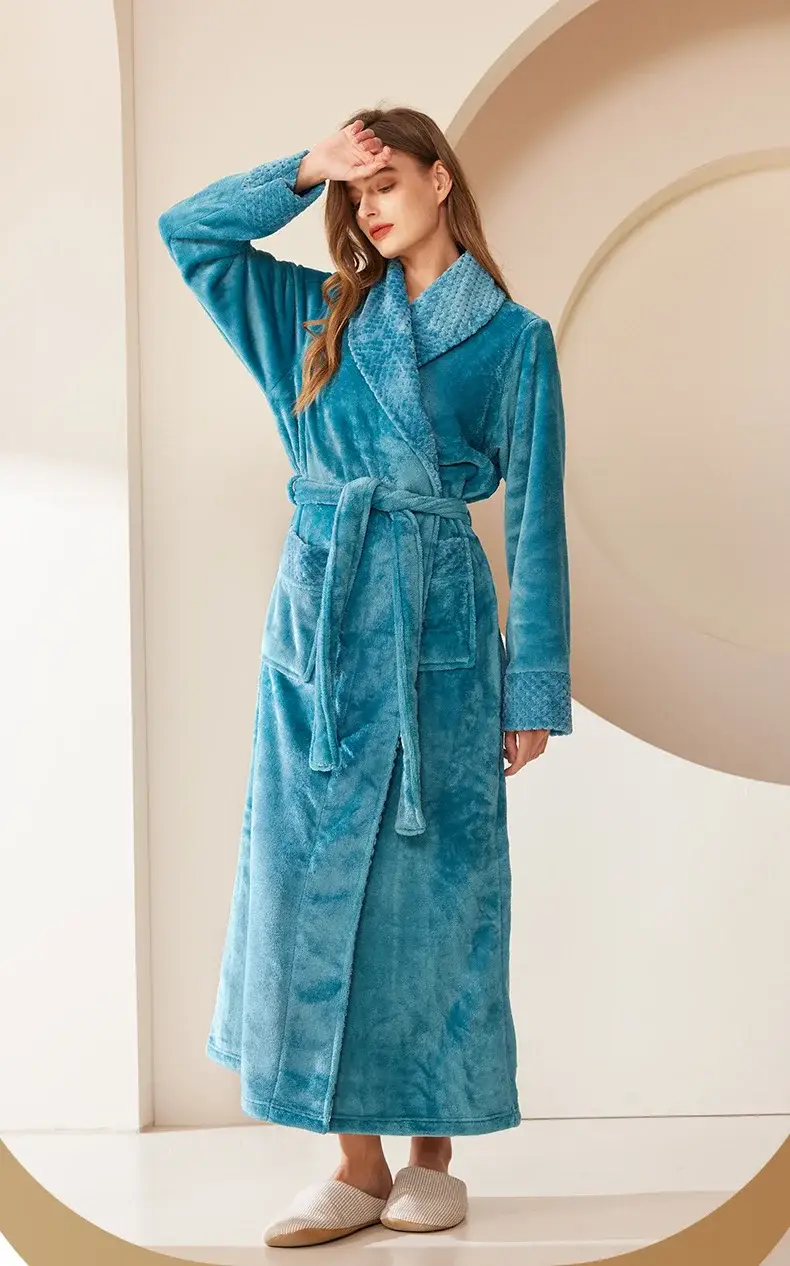 Purple Velvet Long Nightgown for Men Women Plus Large — feature 9