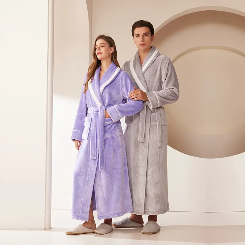 Black Velvet Bathrobe for Men Plus Size Winter Nightgown - Image 11