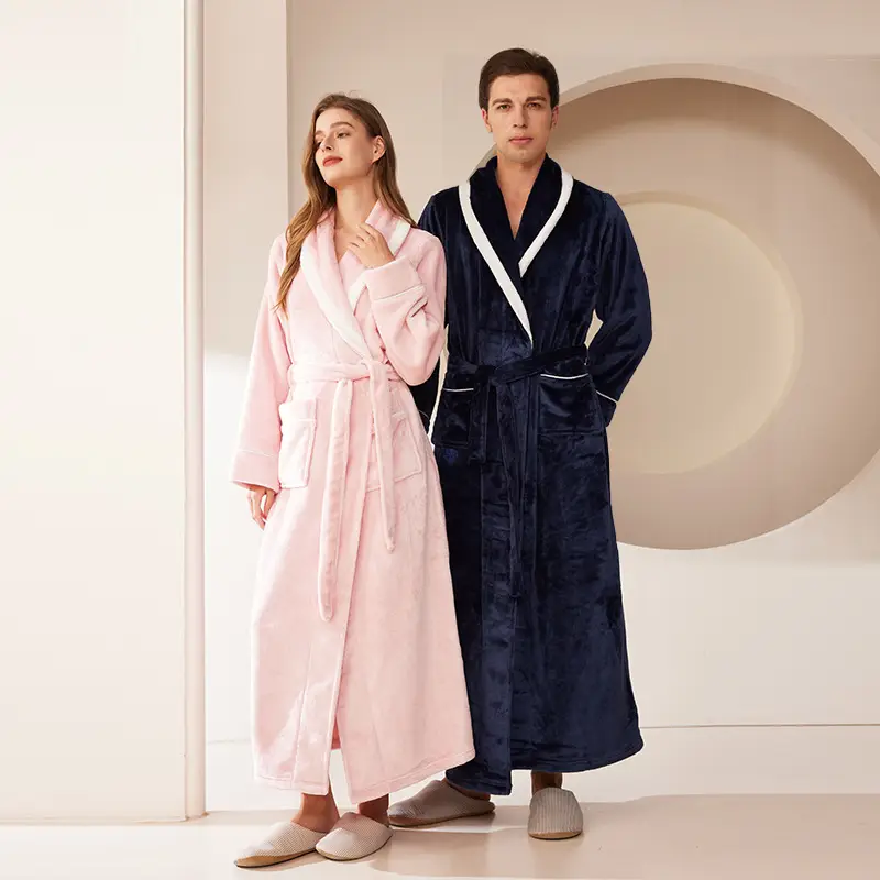 Black Velvet Bathrobe for Men Plus Size Winter Nightgown - Image 13