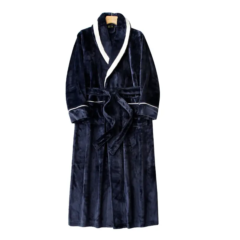 Black Velvet Bathrobe for Men Plus Size Winter Nightgown - Image 14