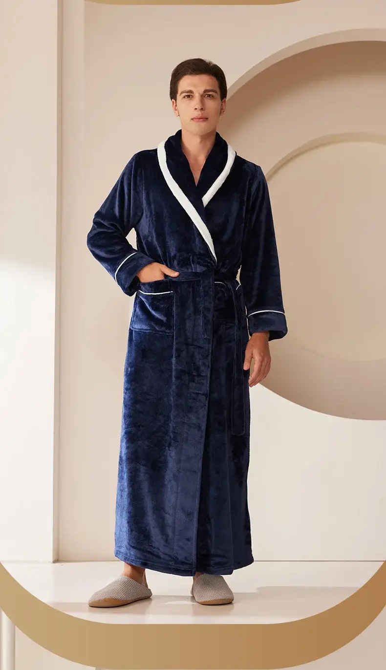 Black Velvet Bathrobe for Men Plus Size Winter Nightgown — feature 10