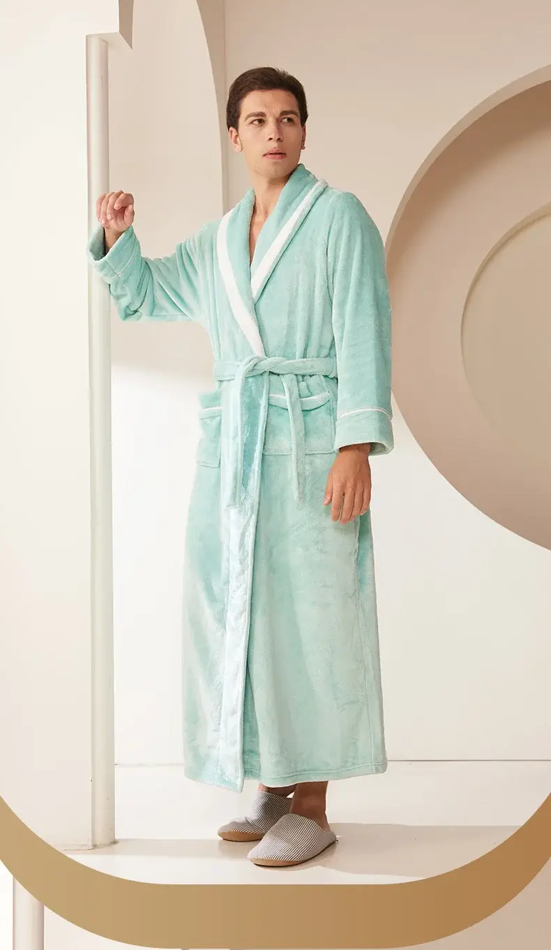 Black Velvet Bathrobe for Men Plus Size Winter Nightgown — feature 13