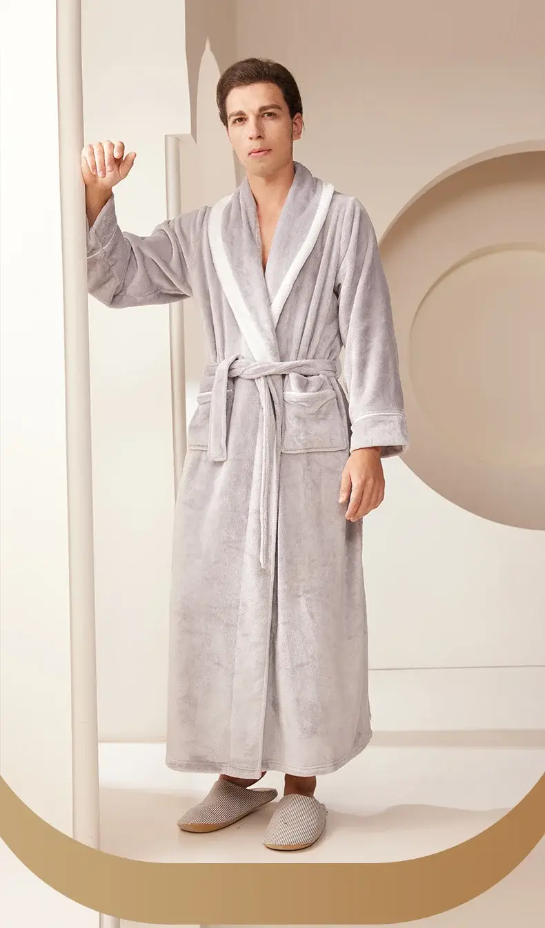 Black Velvet Bathrobe for Men Plus Size Winter Nightgown — feature 19