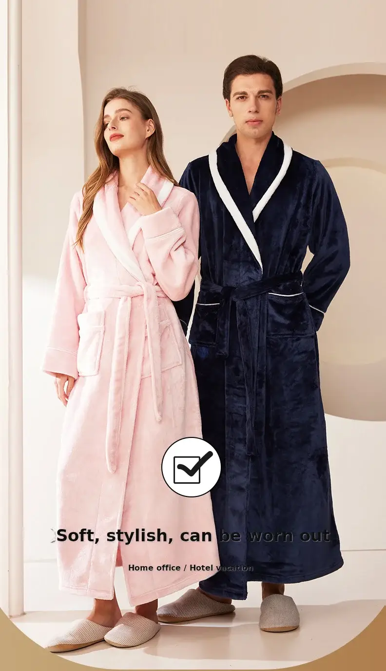 Black Velvet Bathrobe for Men Plus Size Winter Nightgown — feature 6