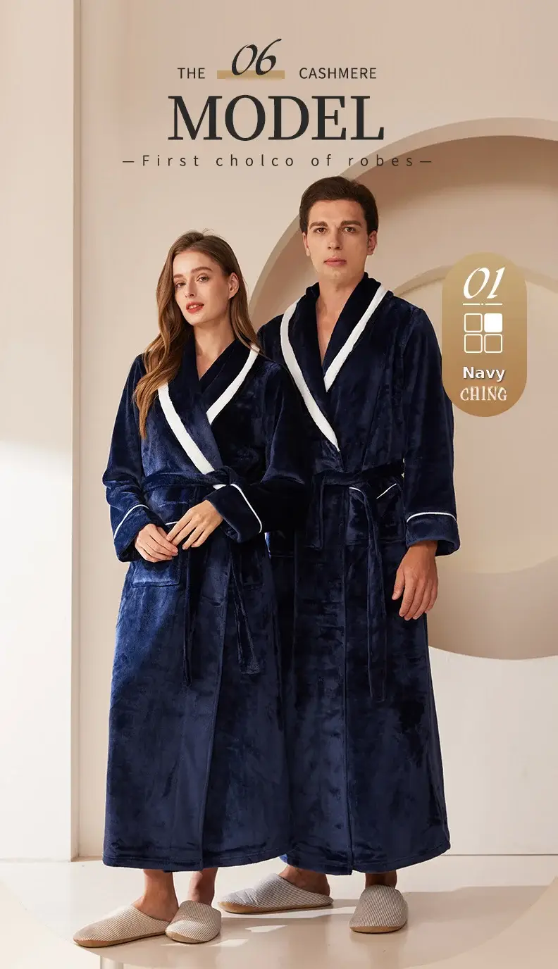 Black Velvet Bathrobe for Men Plus Size Winter Nightgown — feature 8